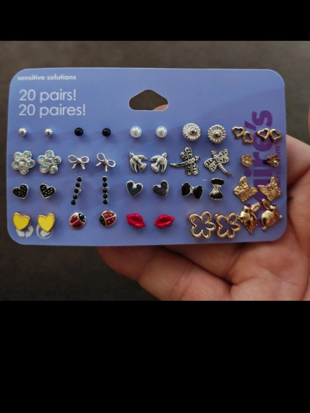 Claire's Sensitive Solutions 20-Pair Stud Earring Multipack New On Card.